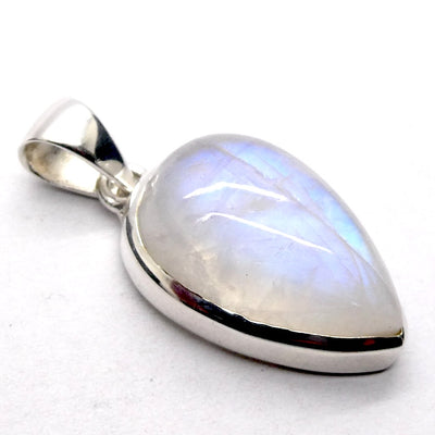 Rainbow Moonstone Pendant | Blue Flash | Cabochon Teardrop | 925 Sterling Silver | Bezel Set | Open Back | Cancer Libra Scorpio | Genuine Gems from Crystal Heart Melbourne Australia 1986