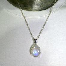Load image into Gallery viewer, Rainbow Moonstone Pendant | Blue Flash | Cabochon Teardrop | 925 Sterling Silver | Bezel Set | Open Back | Cancer Libra Scorpio | Genuine Gems from Crystal Heart Melbourne Australia 1986