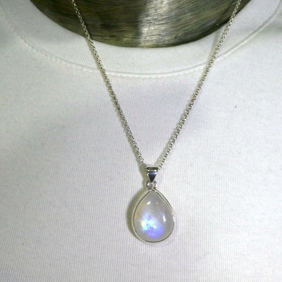 Rainbow Moonstone Pendant | Blue Flash | Cabochon Teardrop | 925 Sterling Silver | Bezel Set | Open Back | Cancer Libra Scorpio | Genuine Gems from Crystal Heart Melbourne Australia 1986