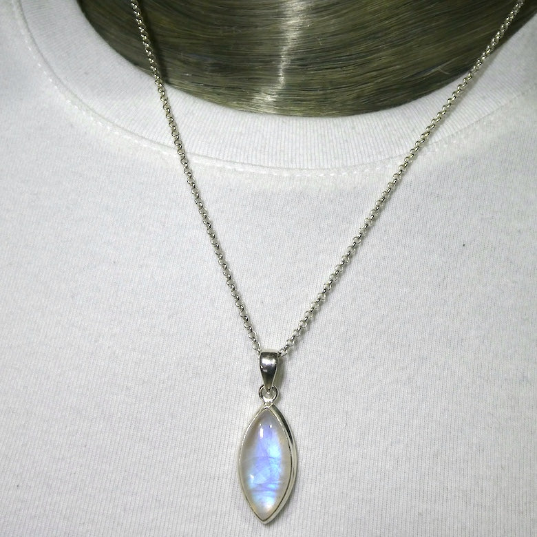Moonstone Pendant, Cabochon Marquis, 925 Sterling Silver, r7