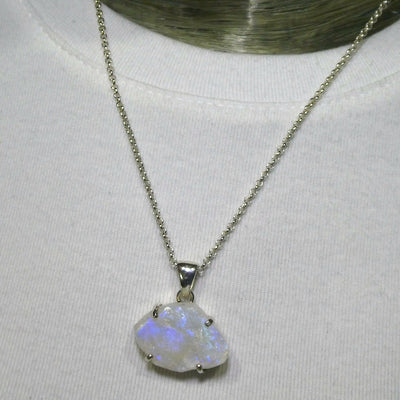 Rainbow Moonstone Pendant | Blue Flash | Raw Chunk | 925 Sterling Silver | Open Back | Gemini Pisces Stone | Genuine Gems Crystal Heart Melbourne Australia 1986