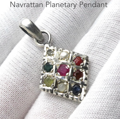 Navrattan Navaratna Pendant | 9 planetary Gemstones | 925 Sterling Silver | Genuine Gems from Crystal Heart Melbourne Australia since 1986