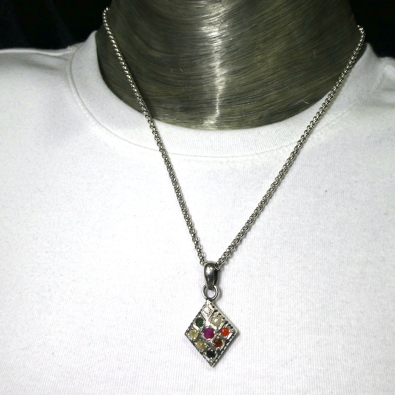 Navrattan Navaratna Pendant | 9 planetary Gemstones | 925 Sterling Silver | Genuine Gems from Crystal Heart Melbourne Australia since 1986