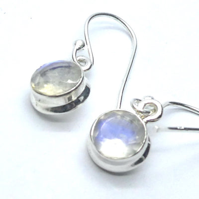 Natural Rainbow Moonstone Earrings | Dainty Round Faceted Gemstones | Super Quality | Transparency with Blue Flashes | 925 Sterling Silver |  Cancer Libra Scorpio Stone | Genuine Gems from Crystal Heart Melbourne Australia 1986