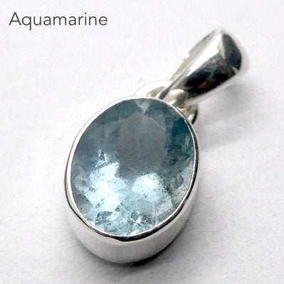 Aquamarine Pendant | Dainty Faceted Oval | 925 Sterling Silver | Bezel Set, Open Back | Emotional peace, guidance, integration | Crystal Heart Melbourne Australia est 1986