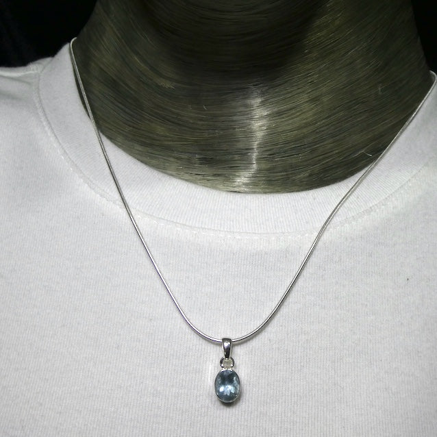 Aquamarine Pendant | Dainty Faceted Oval | 925 Sterling Silver | Bezel Set, Open Back | Emotional peace, guidance, integration | Crystal Heart Melbourne Australia est 1986