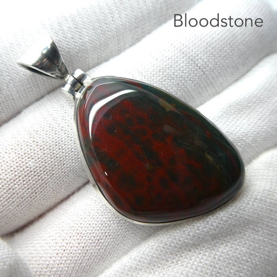 Bloodstone Pendant, Freeform Cabochon, 925 Silver, r7