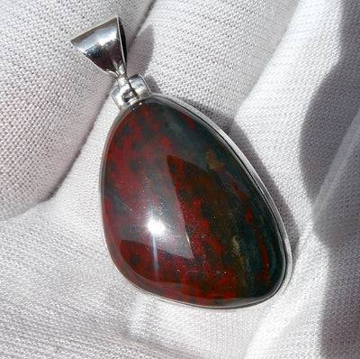 Bloodstone Pendant, Freeform Cabochon, 925 Silver, r7