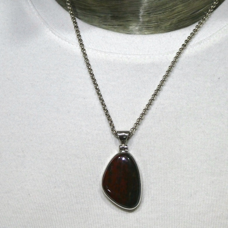 Bloodstone Pendant, Freeform Cabochon, 925 Silver, r7
