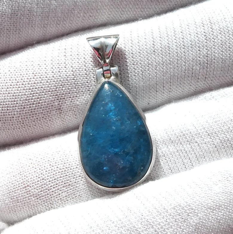 Blue Apatite Pendant | Oval Cabochon | 925 Sterling Silver | Meditative | Emotional calm | Looking Deeper | Genuine Gems from Crystal Heart Melbourne since 1986