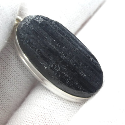 Tourmaline Pendant, Raw Black Oval, 925 Sterling Silver, r1