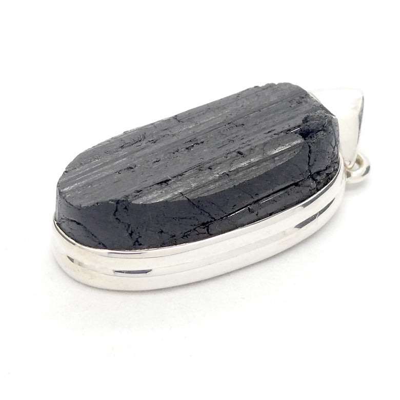 Tourmaline Pendant, Raw Black Oval, 925 Sterling Silver, r1