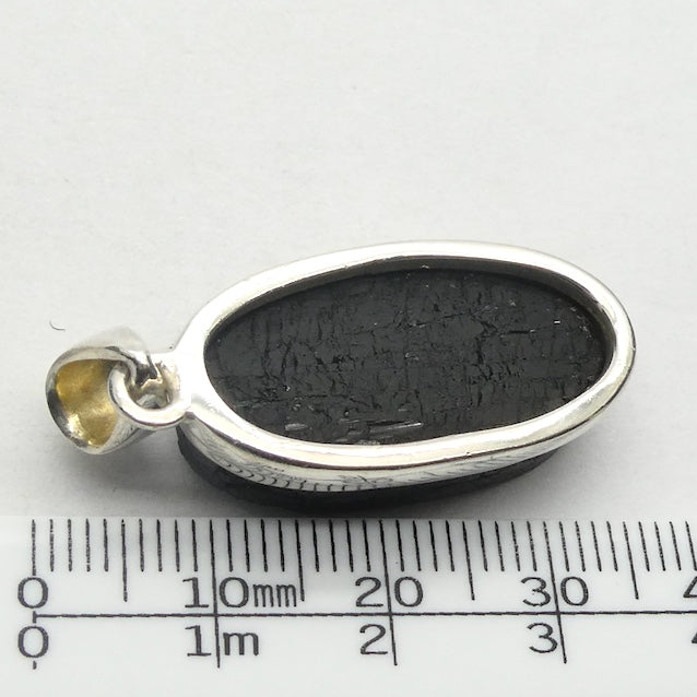 Tourmaline Pendant, Raw Black Oval, 925 Sterling Silver, r1