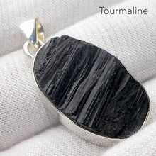 Load image into Gallery viewer, Black Tourmaline Pendant | Raw unpolished crystal | Oval shape | Bezel set | 925 Sterling Silver | Genuine Gems from Crystal Heart Melbourne Australia since 1986