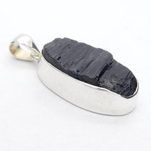 Load image into Gallery viewer, Black Tourmaline Pendant | Raw unpolished crystal | Oval shape | Bezel set | 925 Sterling Silver | Genuine Gems from Crystal Heart Melbourne Australia since 1986