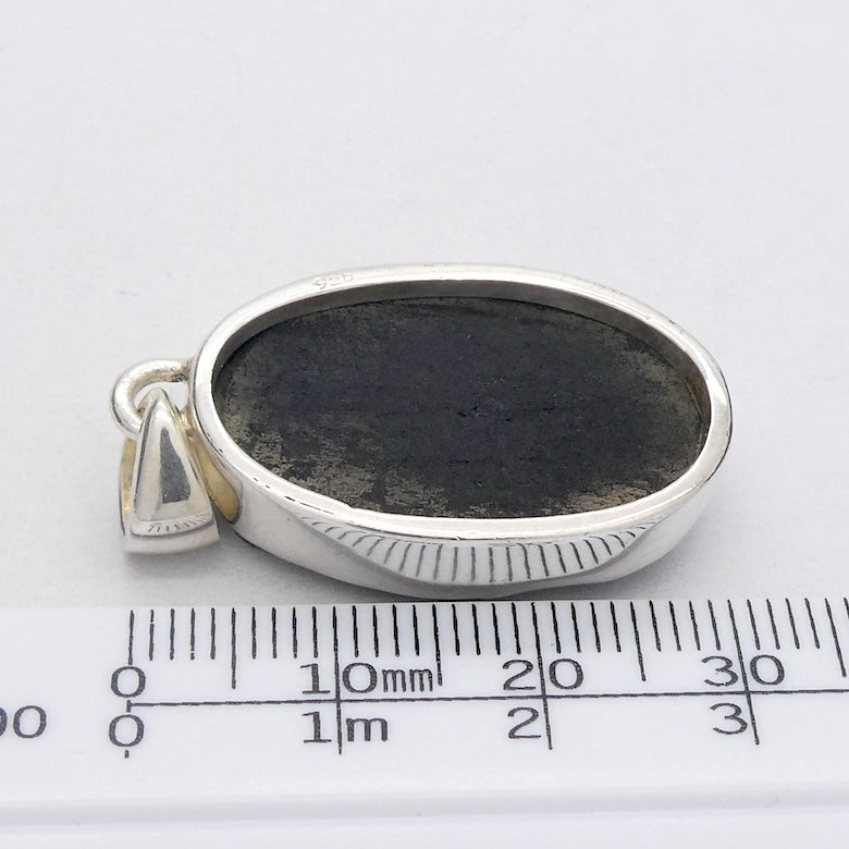 Black Tourmaline Pendant | Raw unpolished crystal | Oval shape | Bezel set | 925 Sterling Silver | Genuine Gems from Crystal Heart Melbourne Australia since 1986