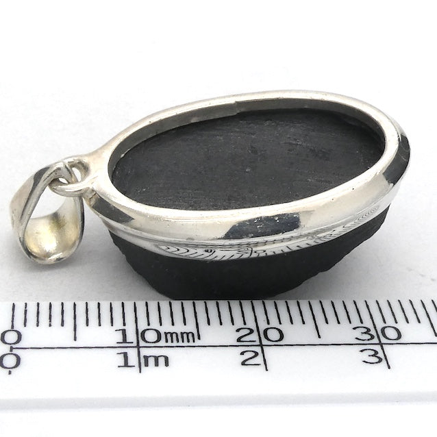 Black Tourmaline Pendant | Raw unpolished crystal | Oval shape | Bezel set | 925 Sterling Silver | Genuine Gems from Crystal Heart Melbourne Australia since 1986