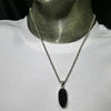 Tourmaline Pendant, Raw Black Oval, 925 Sterling Silver, r1