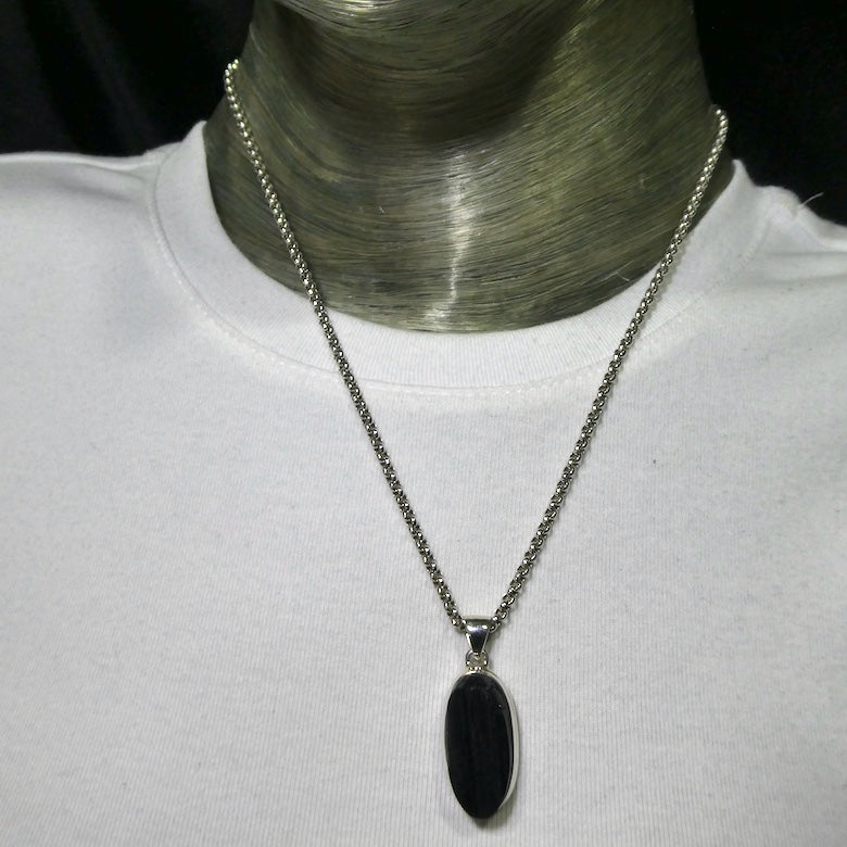 Tourmaline Pendant, Raw Black Oval, 925 Sterling Silver, r1