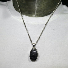 Load image into Gallery viewer, Black Tourmaline Pendant | Raw unpolished crystal | Oval shape | Bezel set | 925 Sterling Silver | Genuine Gems from Crystal Heart Melbourne Australia since 1986