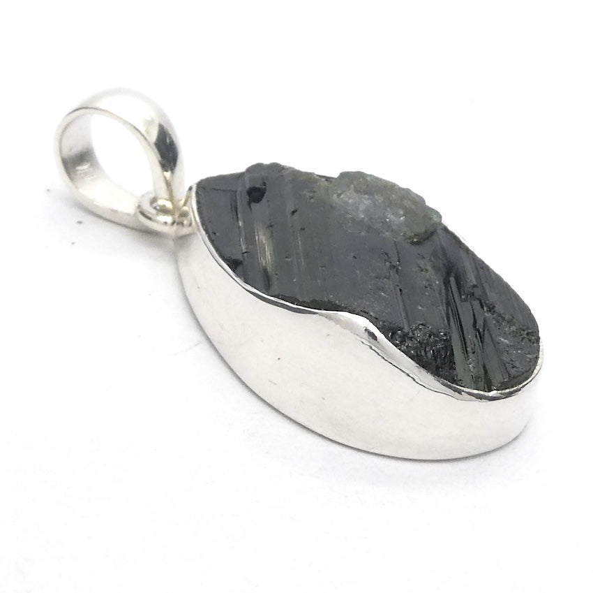 Black Tourmaline Pendant | Raw unpolished crystal | Deep Green Blue Teardrop | Bezel set | 925  Silver |  Crystal Heart Melbourne Australia est 1986