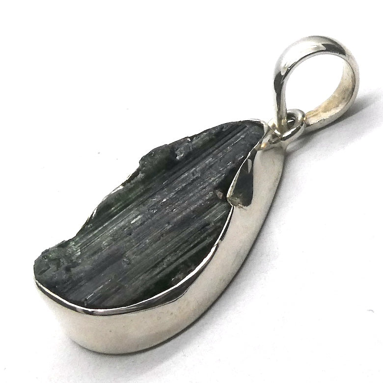 Black Tourmaline Pendant | Raw unpolished crystal | Deep Purple Teardrop | Bezel set | 925  Silver |  Crystal Heart Melbourne Australia est 1986