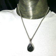 Load image into Gallery viewer, Black Tourmaline Pendant | Raw unpolished crystal | Deep Green Blue Teardrop | Bezel set | 925  Silver |  Crystal Heart Melbourne Australia est 1986