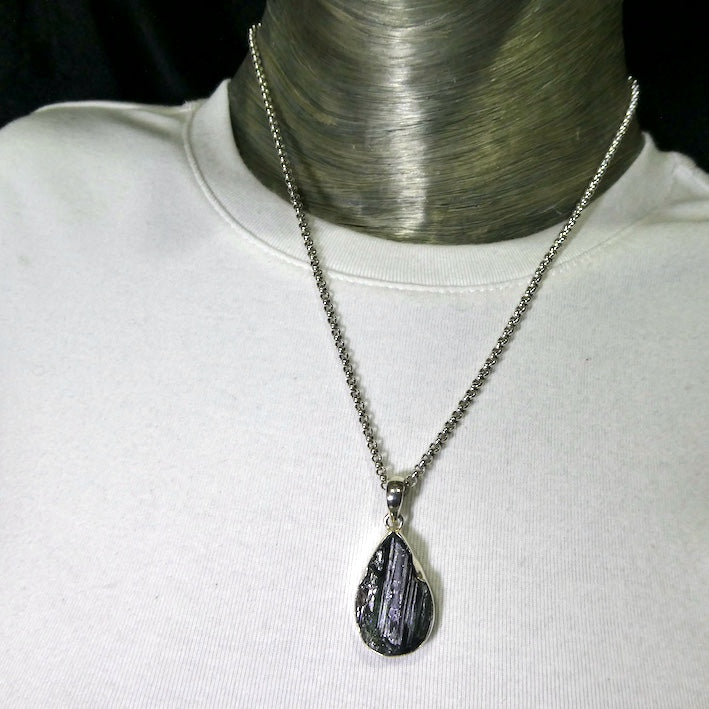 Black Tourmaline Pendant | Raw unpolished crystal | Deep Purple Teardrop | Bezel set | 925  Silver |  Crystal Heart Melbourne Australia est 1986