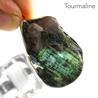 Black Tourmaline Pendant | Raw unpolished crystal | Green, Blue, Pink Purple | Bezel set | 925  Silver |  Crystal Heart Melbourne Australia est 1986