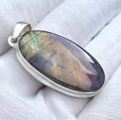 Rainbow Labradorite  Pendant | Spectrolite | Oval Cabochon | 925 Sterling Silver | Rainbow Fire | Genuine Gems from Crystal Heart Melbourne Australia since 1986