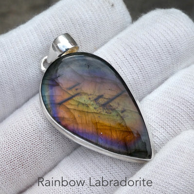 Rainbow Labradorite  Pendant | Spectrolite | Teardrop Cabochon | 925 Sterling Silver | Rainbow Fire | Genuine Gems from Crystal Heart Melbourne Australia since 1986