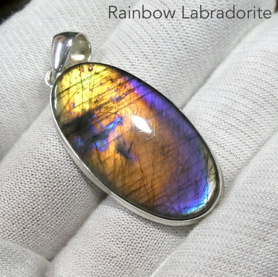 Rainbow Labradorite  Pendant | Spectrolite | Oval Cabochon | 925 Sterling Silver | Rainbow Fire | Genuine Gems from Crystal Heart Melbourne Australia since 1986