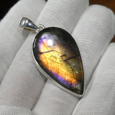 Rainbow Labradorite  Pendant | Spectrolite | Teardrop Cabochon | 925 Sterling Silver | Rainbow Fire | Genuine Gems from Crystal Heart Melbourne Australia since 1986