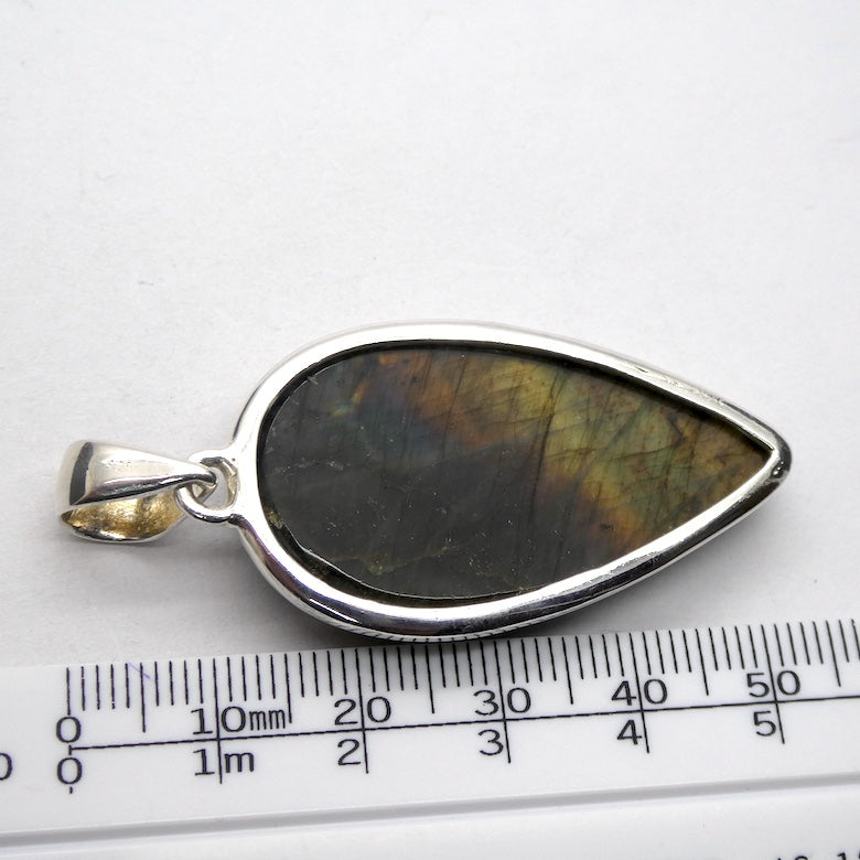 Rainbow Labradorite  Pendant | Spectrolite | Teardrop Cabochon | 925 Sterling Silver | Rainbow Fire | Genuine Gems from Crystal Heart Melbourne Australia since 1986