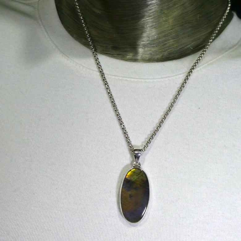 Rainbow Labradorite  Pendant | Spectrolite | Oval Cabochon | 925 Sterling Silver | Rainbow Fire | Genuine Gems from Crystal Heart Melbourne Australia since 1986