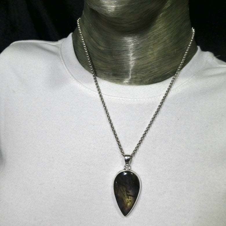 Rainbow Labradorite  Pendant | Spectrolite | Teardrop Cabochon | 925 Sterling Silver | Rainbow Fire | Genuine Gems from Crystal Heart Melbourne Australia since 1986