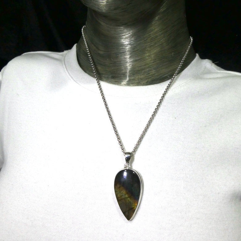 Rainbow Labradorite  Pendant | Spectrolite | Teardrop Cabochon | 925 Sterling Silver | Rainbow Fire | Genuine Gems from Crystal Heart Melbourne Australia since 1986