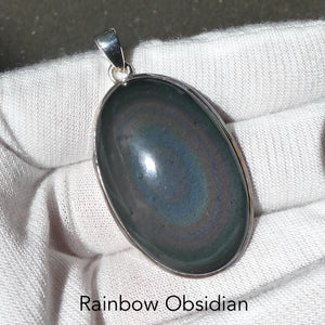 Rainbow Obsidian Pendant | Large Oval | 925 Sterling Silver | Harmonious Empowerment | Genuine Gems from Crystal Heart Melbourne Australia since 1986