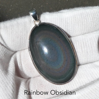 Rainbow Obsidian Pendant | Large Oval | 925 Sterling Silver | Harmonious Empowerment | Genuine Gems from Crystal Heart Melbourne Australia since 1986