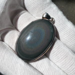 Rainbow Obsidian Pendant | Large Oval | 925 Sterling Silver | Harmonious Empowerment | Genuine Gems from Crystal Heart Melbourne Australia since 1986
