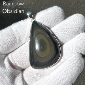 Rainbow Obsidian Pendant | Large Freeform | 925 Sterling Silver | Harmonious Empowerment | Genuine Gems from Crystal Heart Melbourne Australia since 1986
