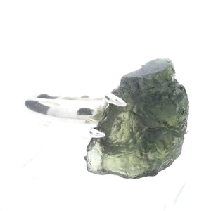 Moldavite Ring | Genuine Large Raw Nugget | 925 Sterling Silver | US Size 8.75 | Aus Size R | Green Obsidian | Chechya | Intense Heart Transformation | Scorpio | Crystal Heart Melbourne Australia 1986