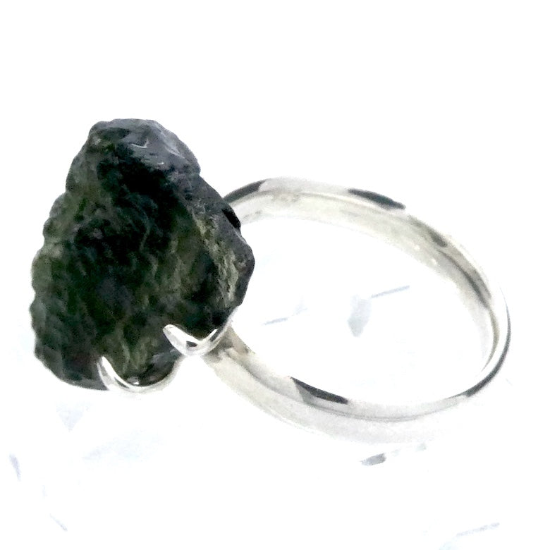 Moldavite Ring | Genuine Large Raw Nugget | 925 Sterling Silver | US Size 8.75 | Aus Size R | Green Obsidian | Chechya | Intense Heart Transformation | Scorpio | Crystal Heart Melbourne Australia 1986