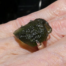 Load image into Gallery viewer, Moldavite Ring | Genuine Large Raw Nugget | 925 Sterling Silver | US Size 8.75 | Aus Size R | Green Obsidian | Chechya | Intense Heart Transformation | Scorpio | Crystal Heart Melbourne Australia 1986