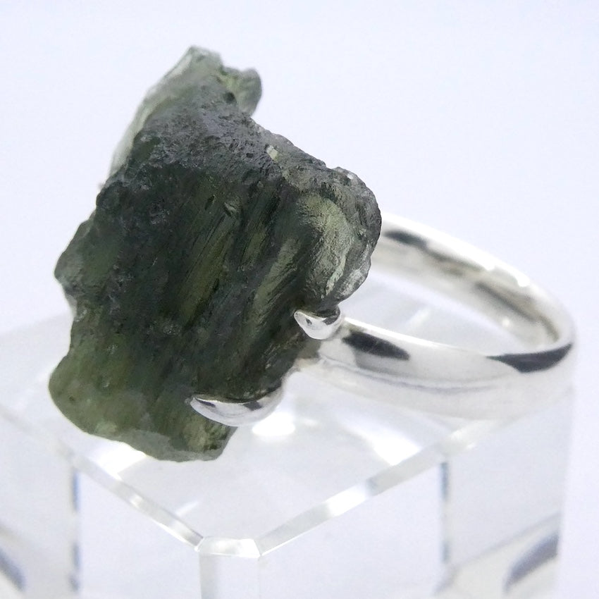 Moldavite Ring | Genuine Large Raw Nugget | 925 Sterling Silver | US Size 9.25 | Aus Size S | Green Obsidian | Chechya | Intense Heart Transformation | Scorpio | Crystal Heart Melbourne Australia 1986