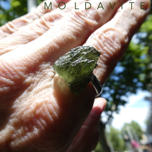 Moldavite Ring | Genuine Large Raw Nugget | 925 Sterling Silver | US Size 9.25 | Aus Size S | Green Obsidian | Chechya | Intense Heart Transformation | Scorpio | Crystal Heart Melbourne Australia 1986