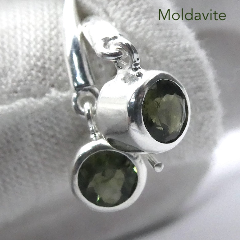 Moldavite Earring |DIN | 925 Sterling Silver | Dainty Faceted Rounds | Green Obsidian | Chechya | Intense Heart Transformation | Scorpio | Crystal Heart Melbourne Australia 1986