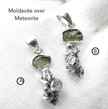 Load image into Gallery viewer, Moldavite Pendant over Metal Meteorite, 925 Sterling Silver