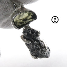 Load image into Gallery viewer, Moldavite Pendant over Metal Meteorite, 925 Sterling Silver