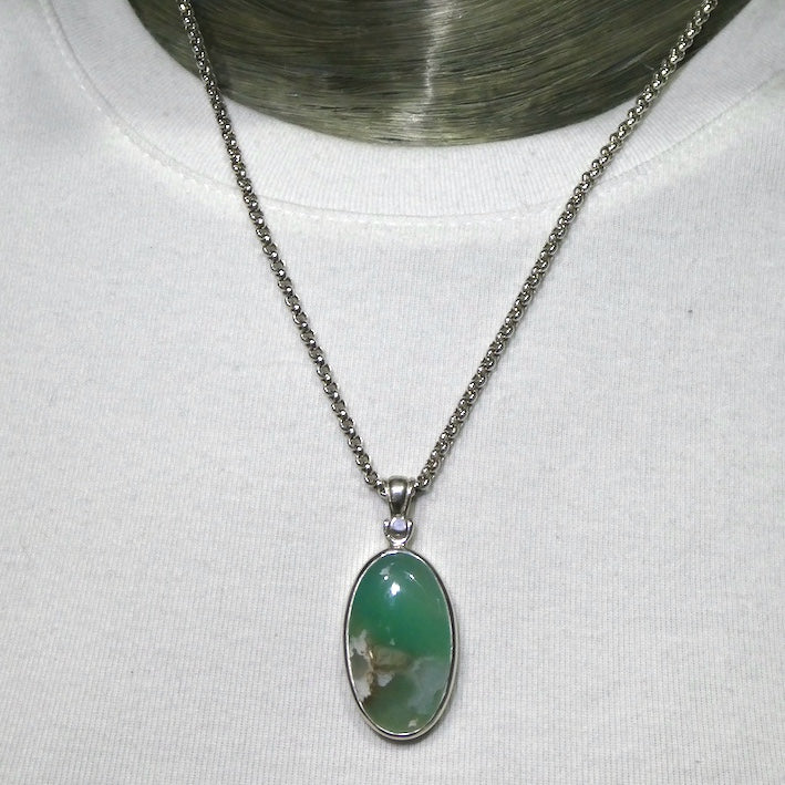 Aquaprase Pendant | Oval Cabochon | 925 Sterling Silver | Revitalise and calm emotions and communication | Genuine Gemstones from Crystal Heart Melbourne Australia since 1986